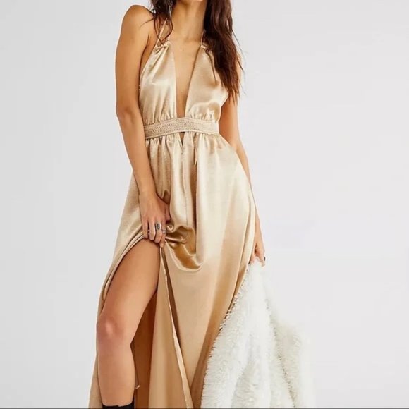 Free People Look Into the Sun Maxi Dress Gold XS NWT - Picture 2 of 8